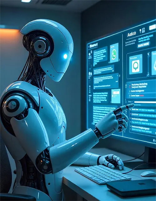 Robot con IA atendiendo chats de WhatsApp